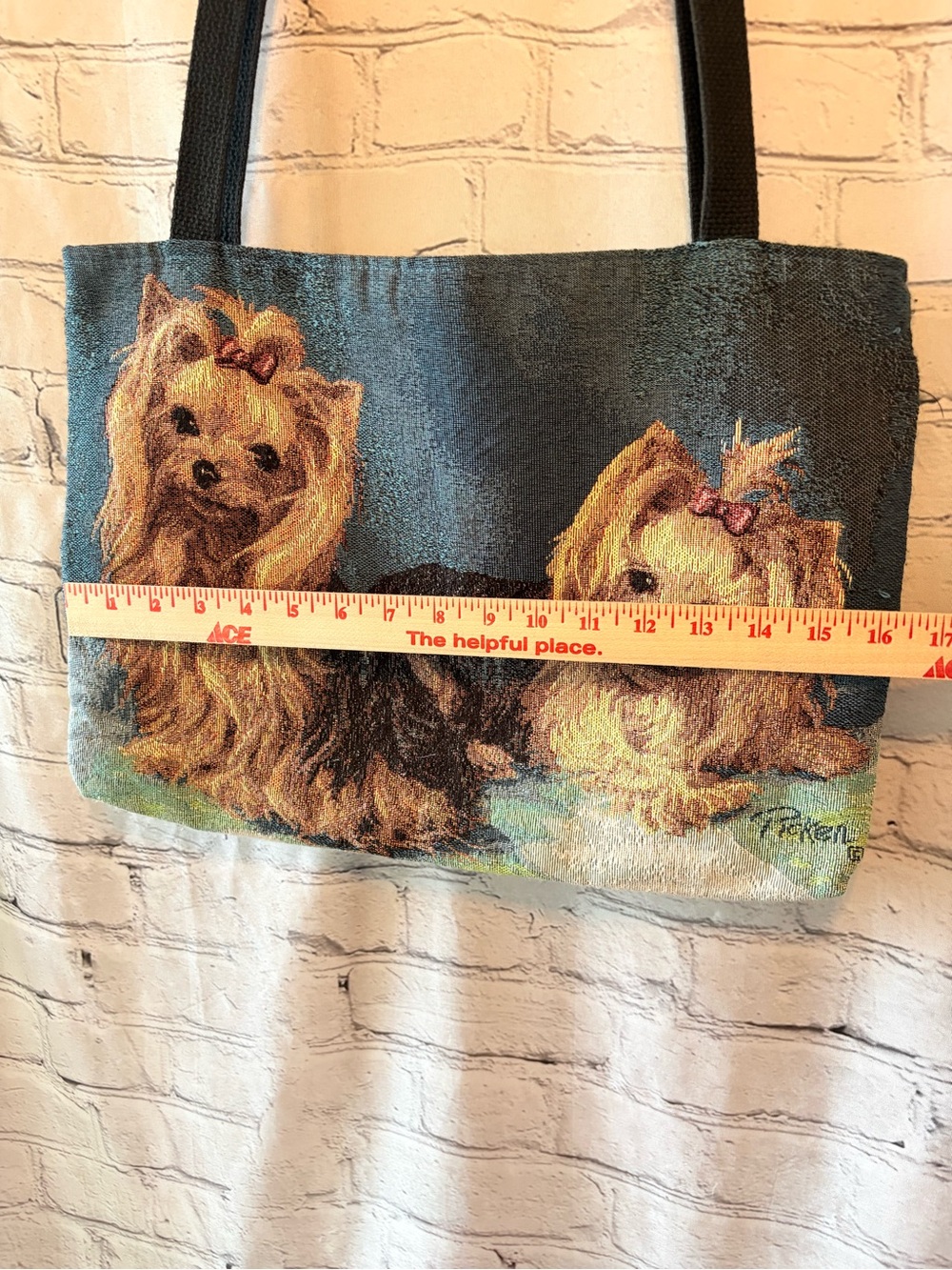 Yorkshire Terrier Tapestry Tote Bag Fancy Yorkies Dog 16” x 14” Linda Picken - Picture 4 of 13